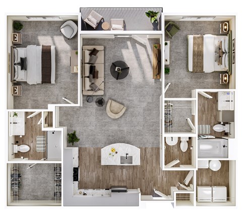 Floor plan for 2 beds, 2.5 baths, 1172 sqft